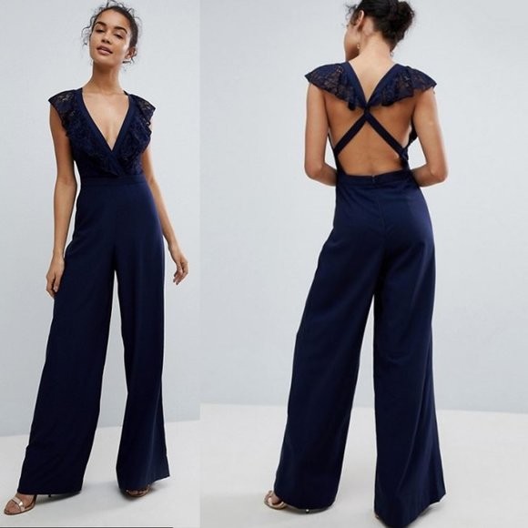 ASOS Pants - ASOS Wrap Lace Jumpsuit with Wide Leg